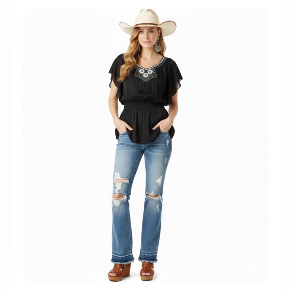 NWT Lucy Paris Flowy Flutter Sleeves Boho BlouseTop SZ Medium - Picture 4 of 14